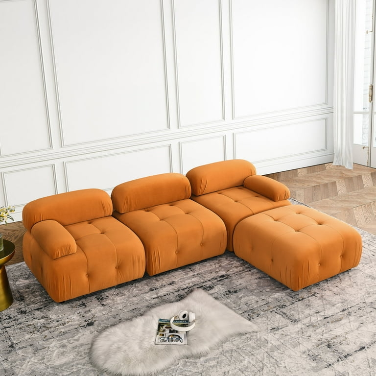 Sectional Sofa Modular L-Shaped Reversible Ottoman Button Tufted