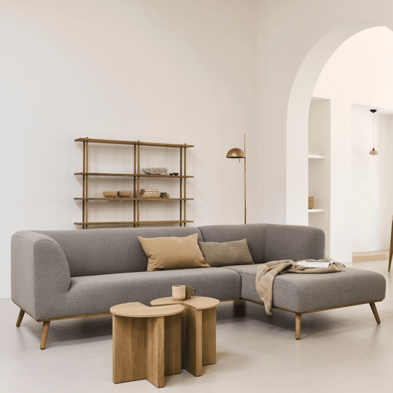 Sectional Sofa Modular Low Profile Design in Light Gray Woven Fabric