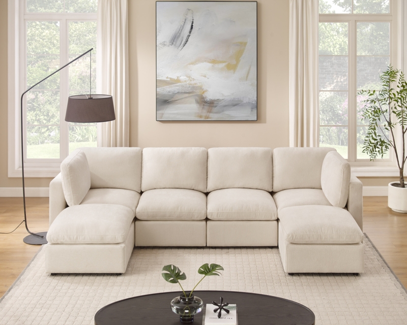 Sectional Sofa Modular U Shaped Wide Wale Corduroy Low Profile