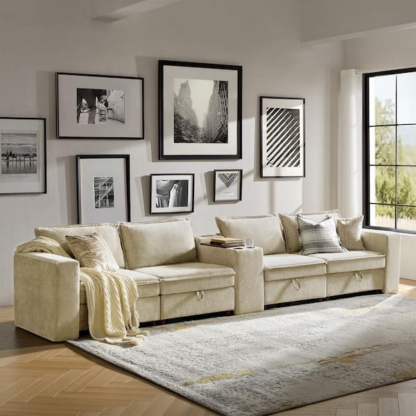 Sectional Sofa Modular U-Shaped with Block Feet and Square Arms