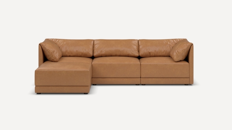 Sectional Sofa Moss Green Basketweave Low Profile Modular Chaise