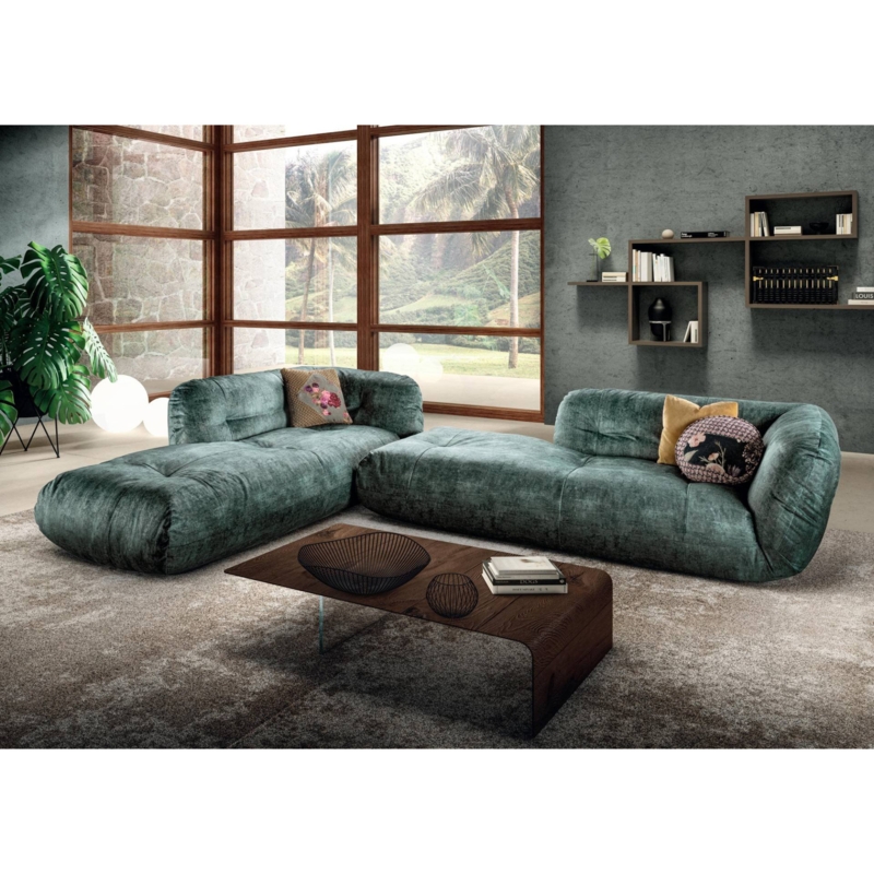 Sectional Sofa Moss Green Upholstery Rounded Corners Modern Organic