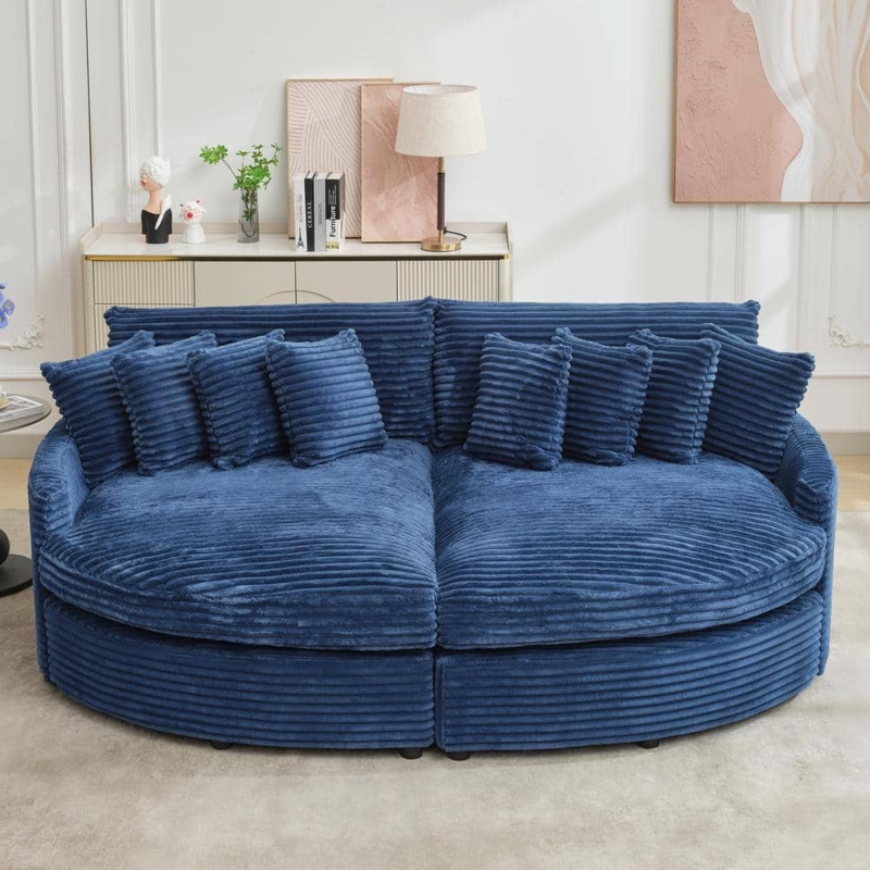 Sectional Sofa: Navy Corduroy Upholstery, Modular Design, Cozy