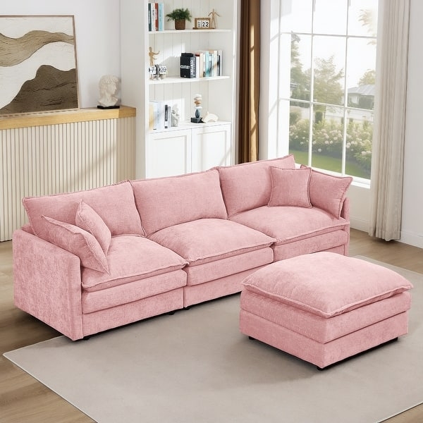 Sectional Sofa, Nubby Chenille Texture, Modular Block Construction