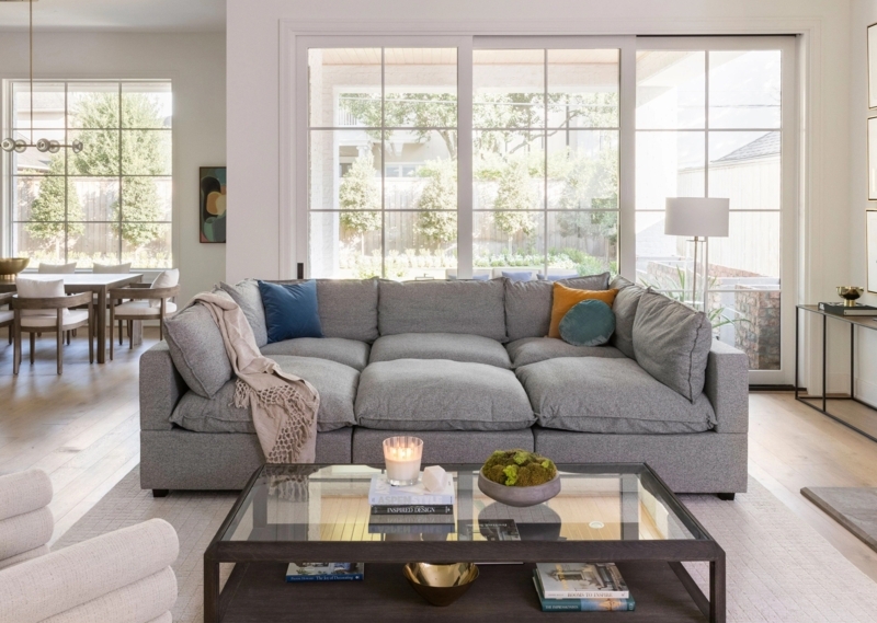 Sectional Sofa Nubby Texture Modular Deep-Seated Low Profile Cozy