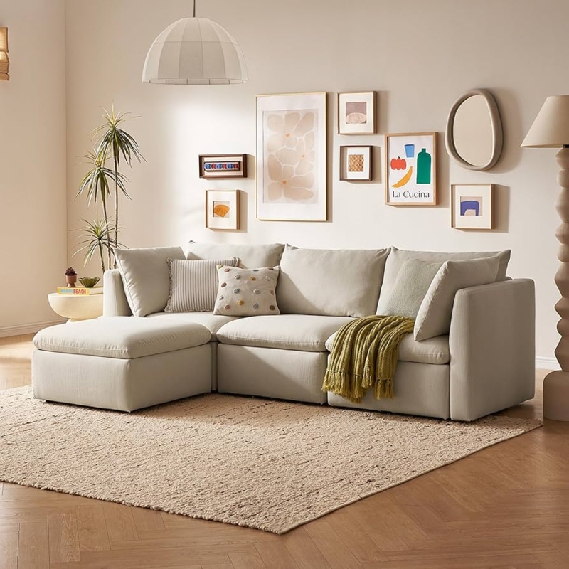 Sectional Sofa Oat Beige Modular Square Tufted Seats Low Profile