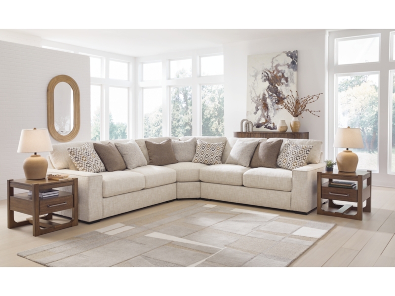 Sectional Sofa Oatmeal 3-Piece with Low Block Legs Living Room Decor