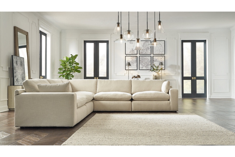 Sectional Sofa Oatmeal Linen Low Profile Symmetrical Design