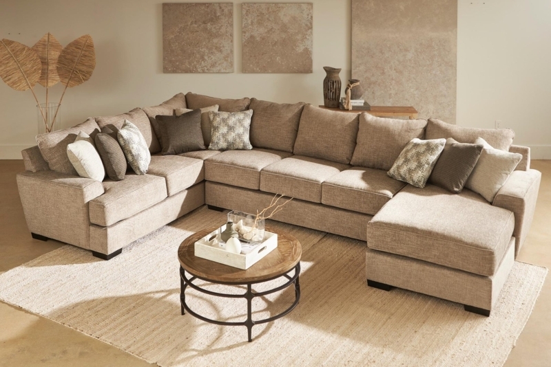 Sectional Sofa Oatmeal Upholstery Track Arms Transitional Decor Ideas