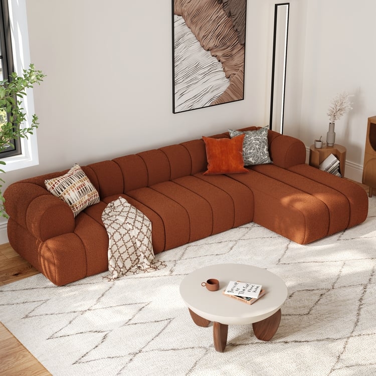 Sectional Sofa Off-White Boucle Vertical Channel Tufting Chaise