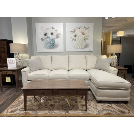 Sectional Sofa Off-White Linen-Like with Right-Arm Chaise and Track Arms