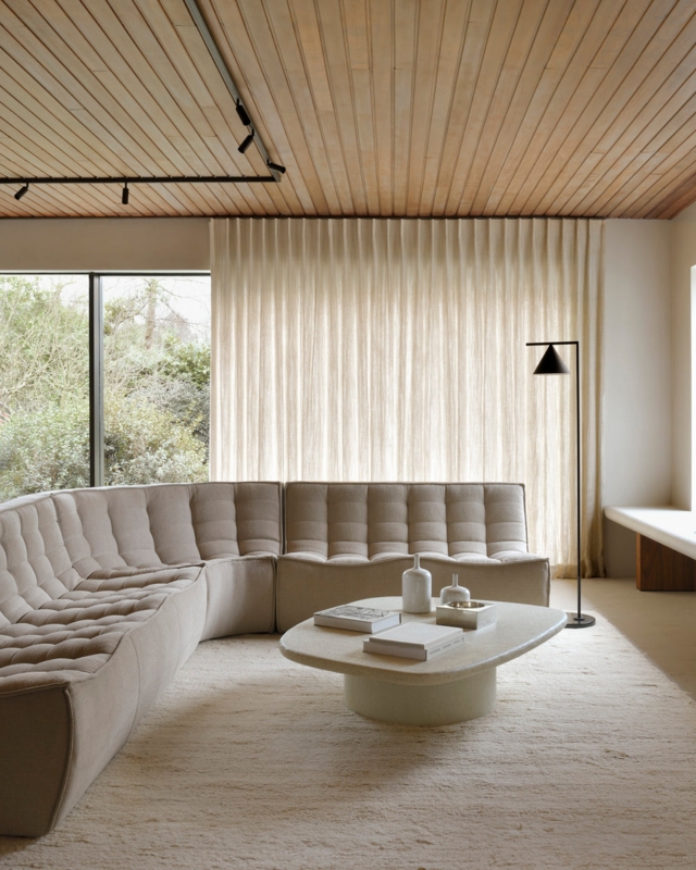 Sectional Sofa Off-White Ribbed Fabric Modular Low Profile