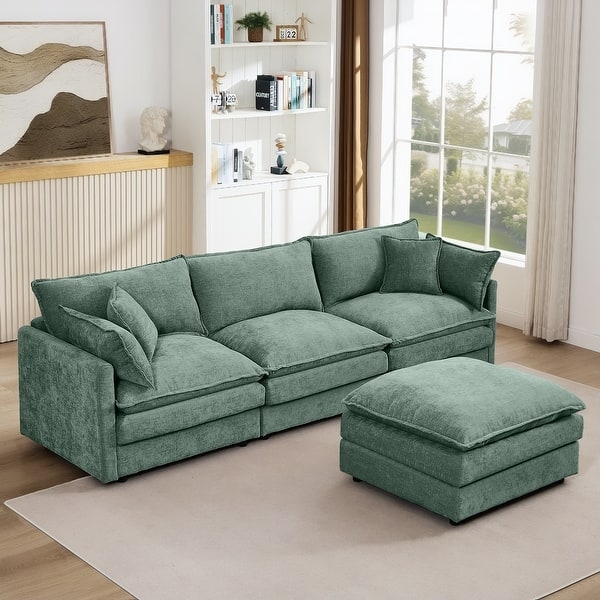 Sectional Sofa, Off-White Textured Chenille, Modular L-Shape, Deep Seat