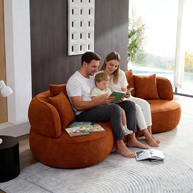 Sectional Sofa Orange Boucle Curved Oversized Modular