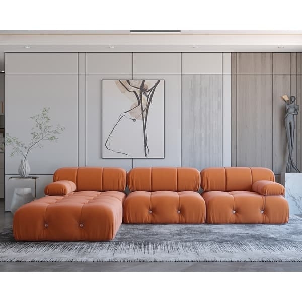 Sectional Sofa Orange Velvet-Like Modular Floor Couch Oversized Layout