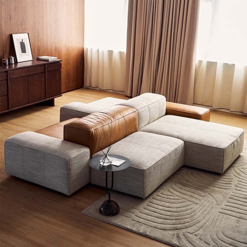 Sectional Sofa Oversized Cushions Two Tone Beige Cream Minimalist