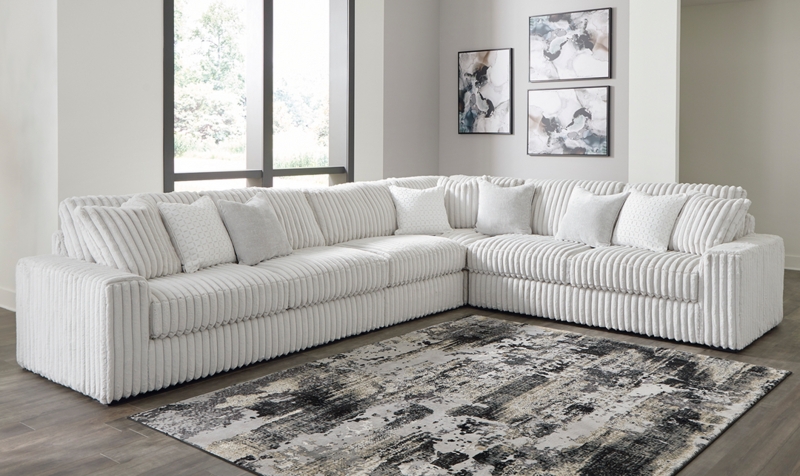 Sectional Sofa Oversized L-Shape Off-White Track Arms Minimalist Style