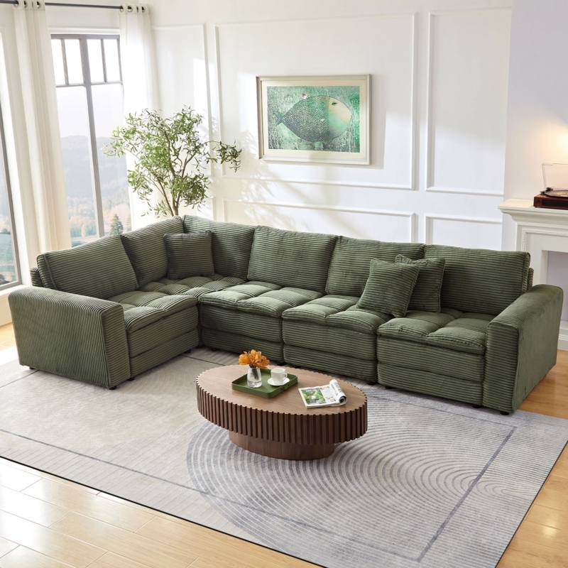 Sectional Sofa Oversized L Shaped Beige Organic Modern Style Cozy