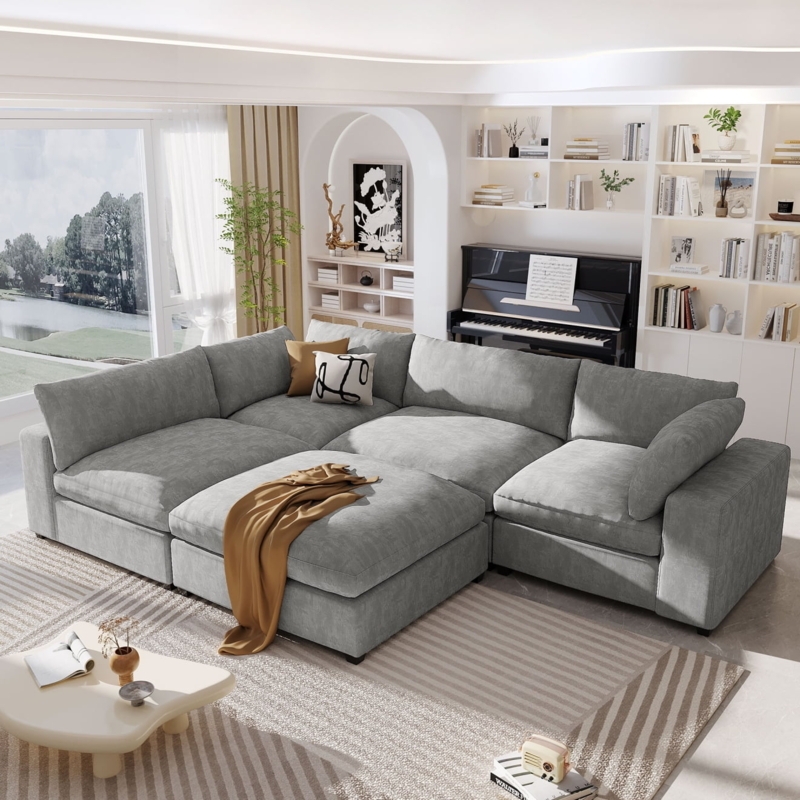 Sectional Sofa Oversized Modular Layout Light Gray Deep Seated Modern
