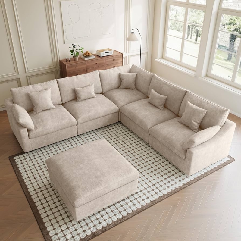 Sectional Sofa Oversized Modular Pit Khaki Fabric Deep Seating Concept
