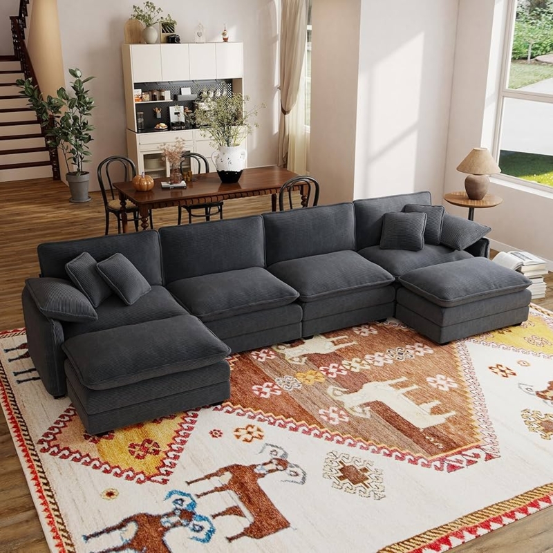 Sectional Sofa Oversized U-Shaped Charcoal Modular Layout