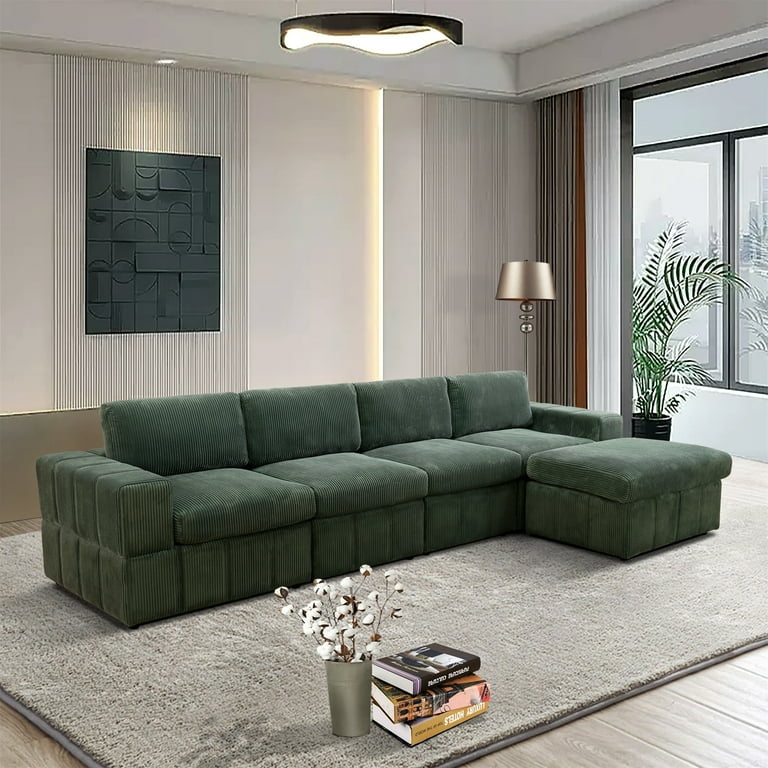 Sectional Sofa Oversized U Shaped Forest Green Corduroy Modular