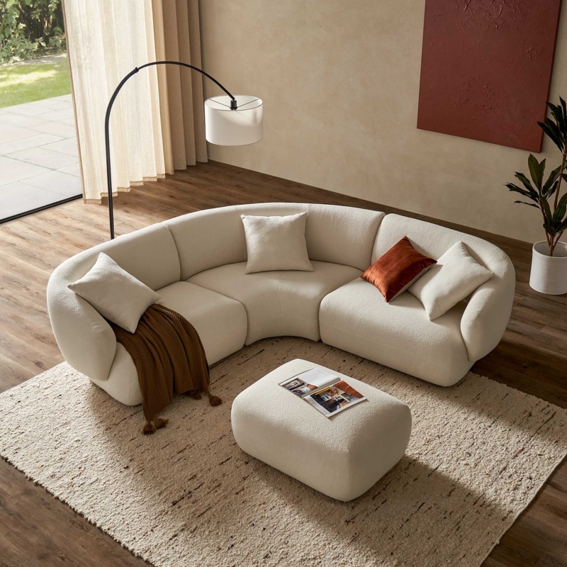 Sectional Sofa, Performance Boucle L-Shaped, Chalk White, Organic Modern