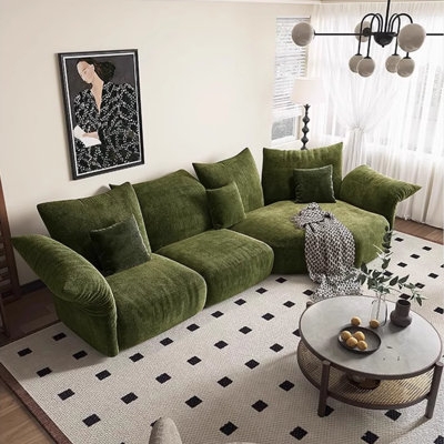 Sectional Sofa Petal Shaped Back Orange Corduroy Curved Design