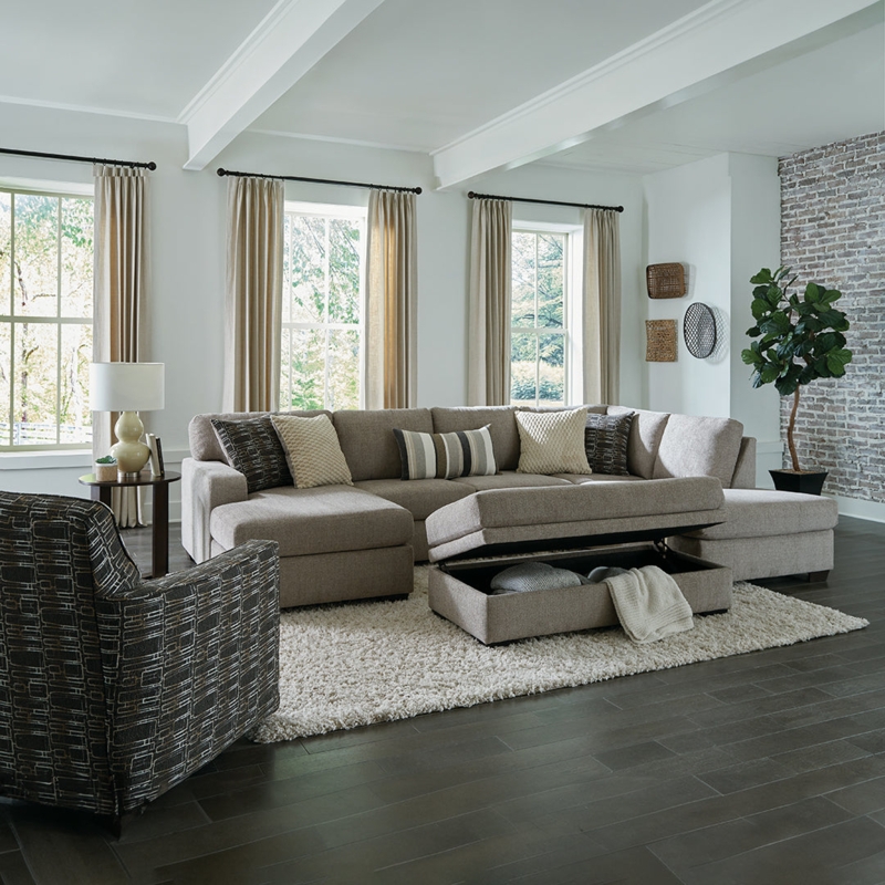 Sectional Sofa Pewter Gray L Shaped Storage Ottoman Track Arms