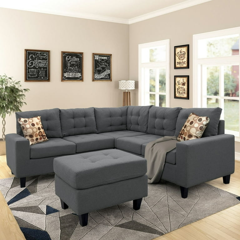 Sectional Sofa Pit Configuration Gray Tufted Ottoman