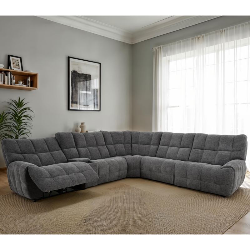 Sectional Sofa Power Recline Charcoal Gray Storage Console Tufted Back