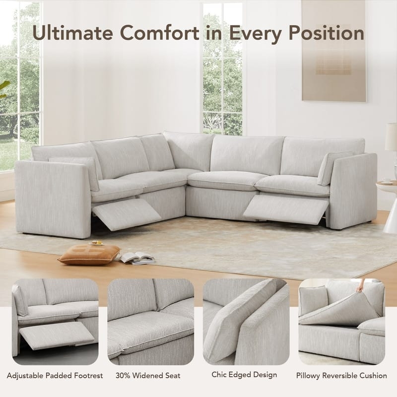Sectional Sofa Power Reclining Charcoal Fabric L-Shaped Layout