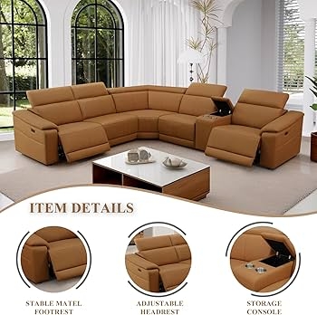 Sectional Sofa Power Reclining Mechanism Tan Leather Look L-Shaped