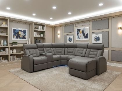 Sectional Sofa Power Reclining Smoke Grey With Adjustable Headrest