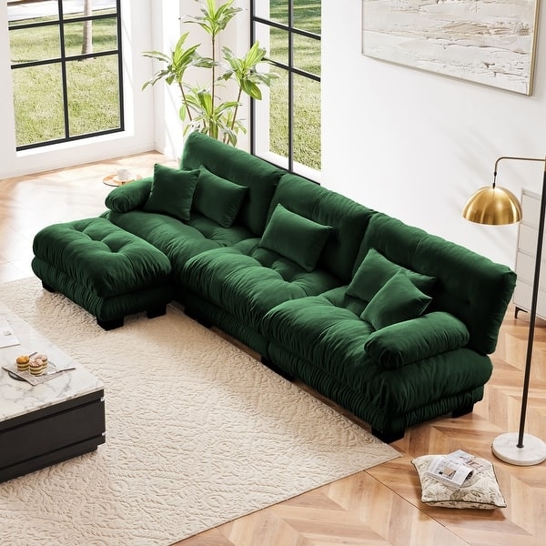 Sectional Sofa Puffy Cushions Cream Low Profile Cloud Couch