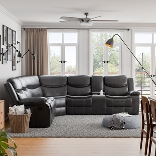 Sectional Sofa Reclining Espresso Brown Upholstery Console Cup Holders