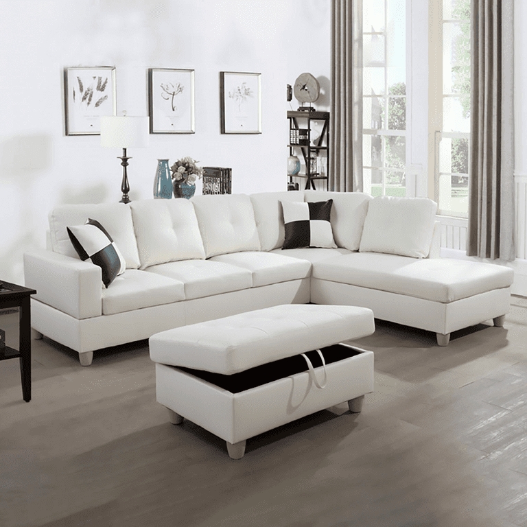 Sectional Sofa Reversible Chaise Tufted Back L Shaped Tapered Legs