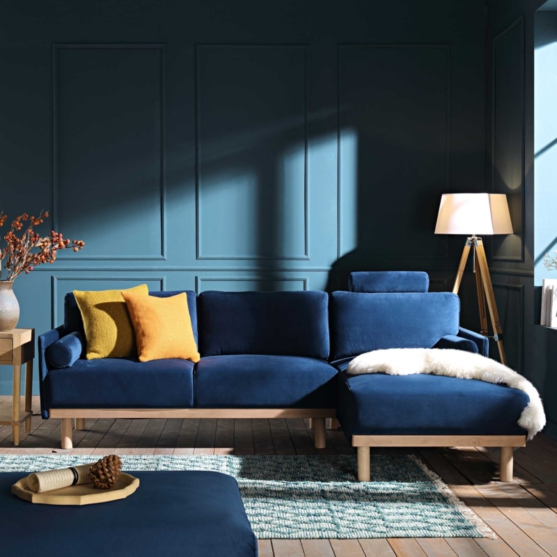 Sectional Sofa: Right Hand Facing Chaise, Velvet-Like Fabric
