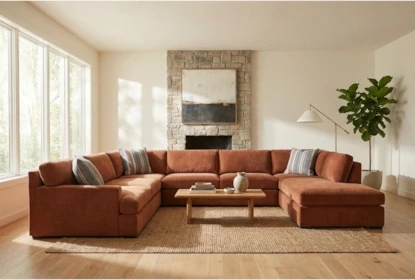 Sectional Sofa Rust Orange Cuddler Chaise Modular Oversized Seating