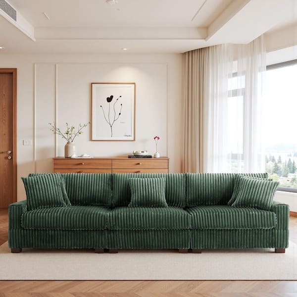 Sectional Sofa Shaggy Faux Fur Sage Green Earthy Modern Furniture