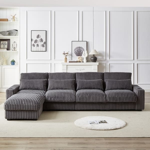 Sectional Sofa Silver Grey Modular Layout Lumbar Pillows Ottoman
