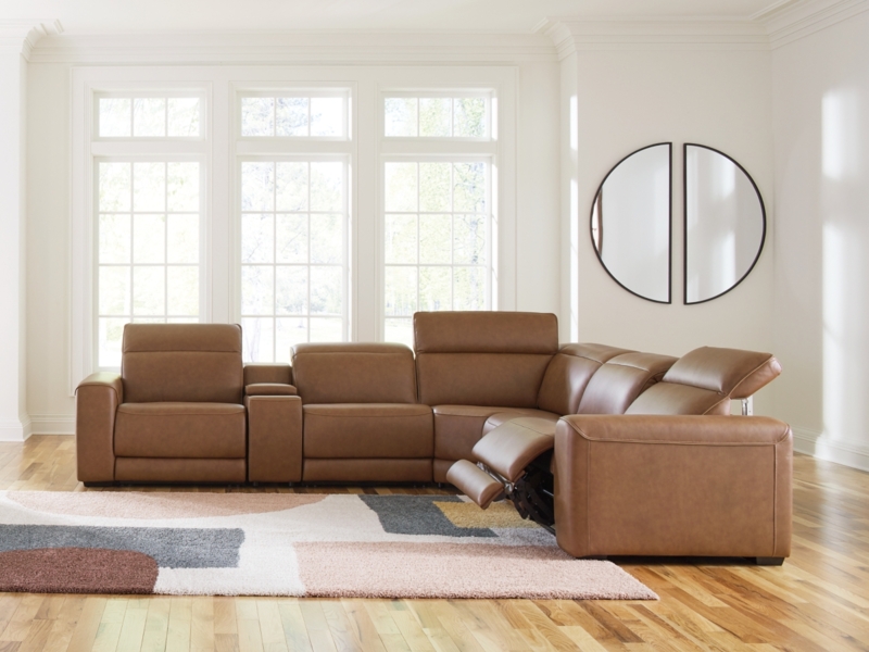 Sectional Sofa Slate Blue Leather L-Shaped Dual Power Reclining