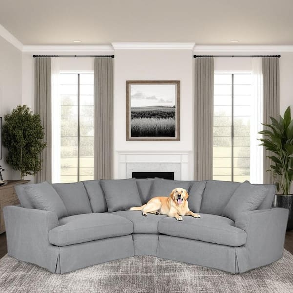 Sectional Sofa Slate Gray Fabric Three-Piece Contemporary L-Shaped