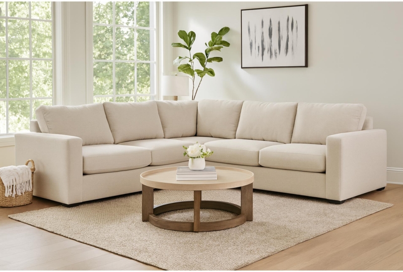Sectional Sofa Symmetrical Small Space Layout Light Gray