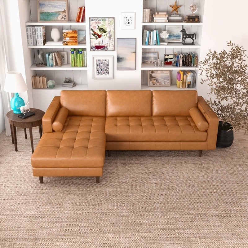 Sectional Sofa Tan Left Facing Chaise Tufted Seat Bolsters Minimalist