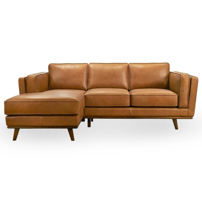 Sectional Sofa Tan Low Profile Wide Block Arms Geometric Pillows