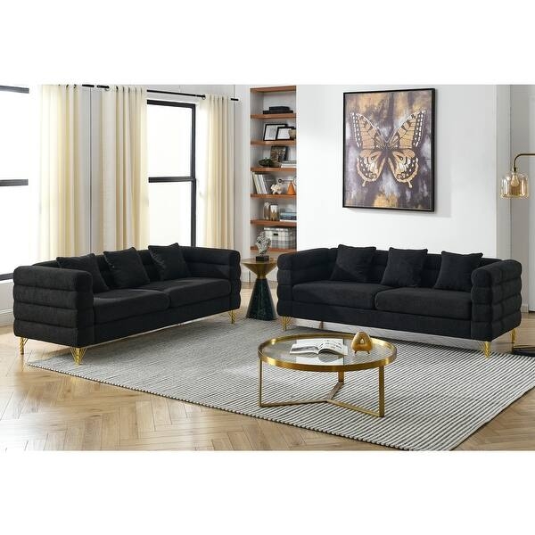 Sectional Sofa Teddy Fabric Boucle Texture Cream Two Piece Set