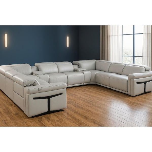 Sectional Sofa Ten-Piece U-Shaped Gray Leather-Like Structured