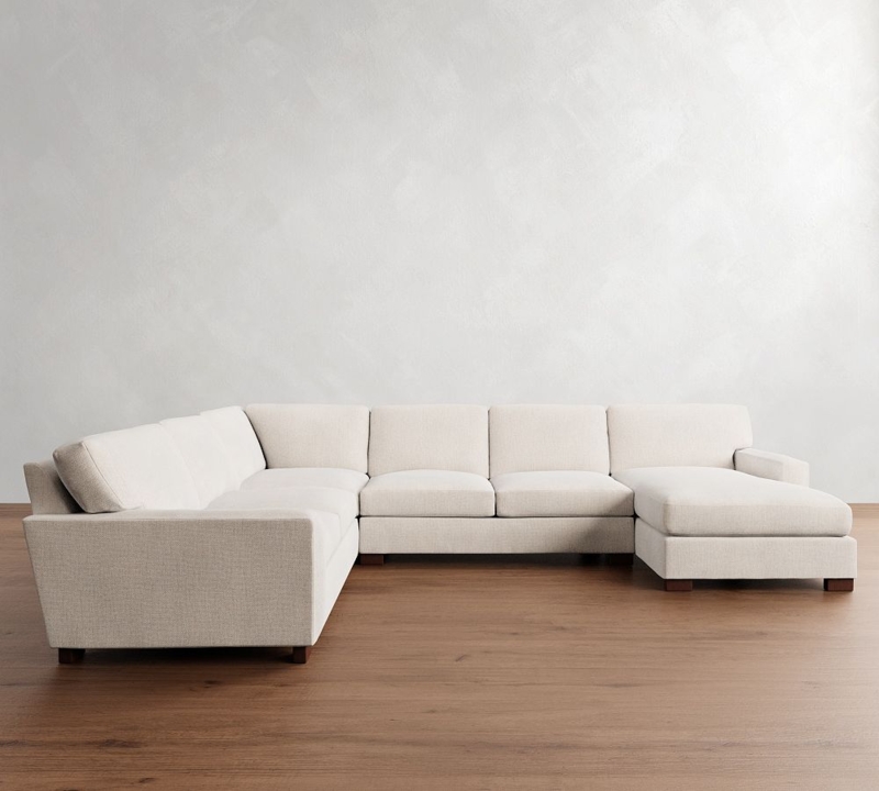 Sectional Sofa Textured Weave Beige L-Shaped Transitional Layout