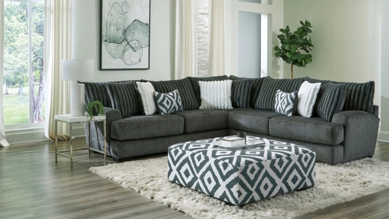 Sectional Sofa Thick Block Arms Off-White Symmetrical